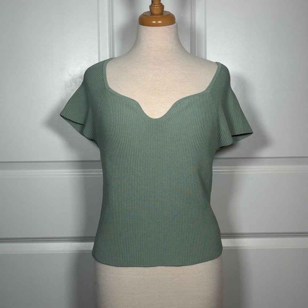 And Now This Green Fitted Flutter Sleeve Top